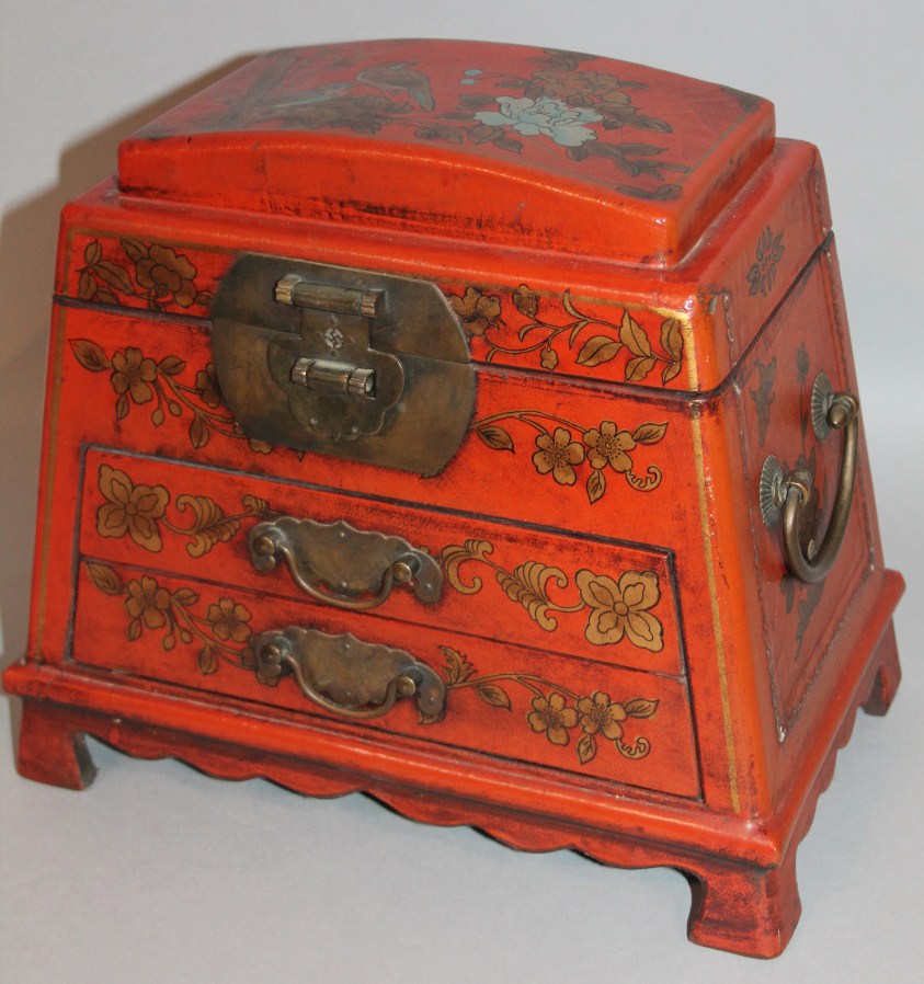 Appraisal: A thC oriental Japanese style faux lacquer casket the domed