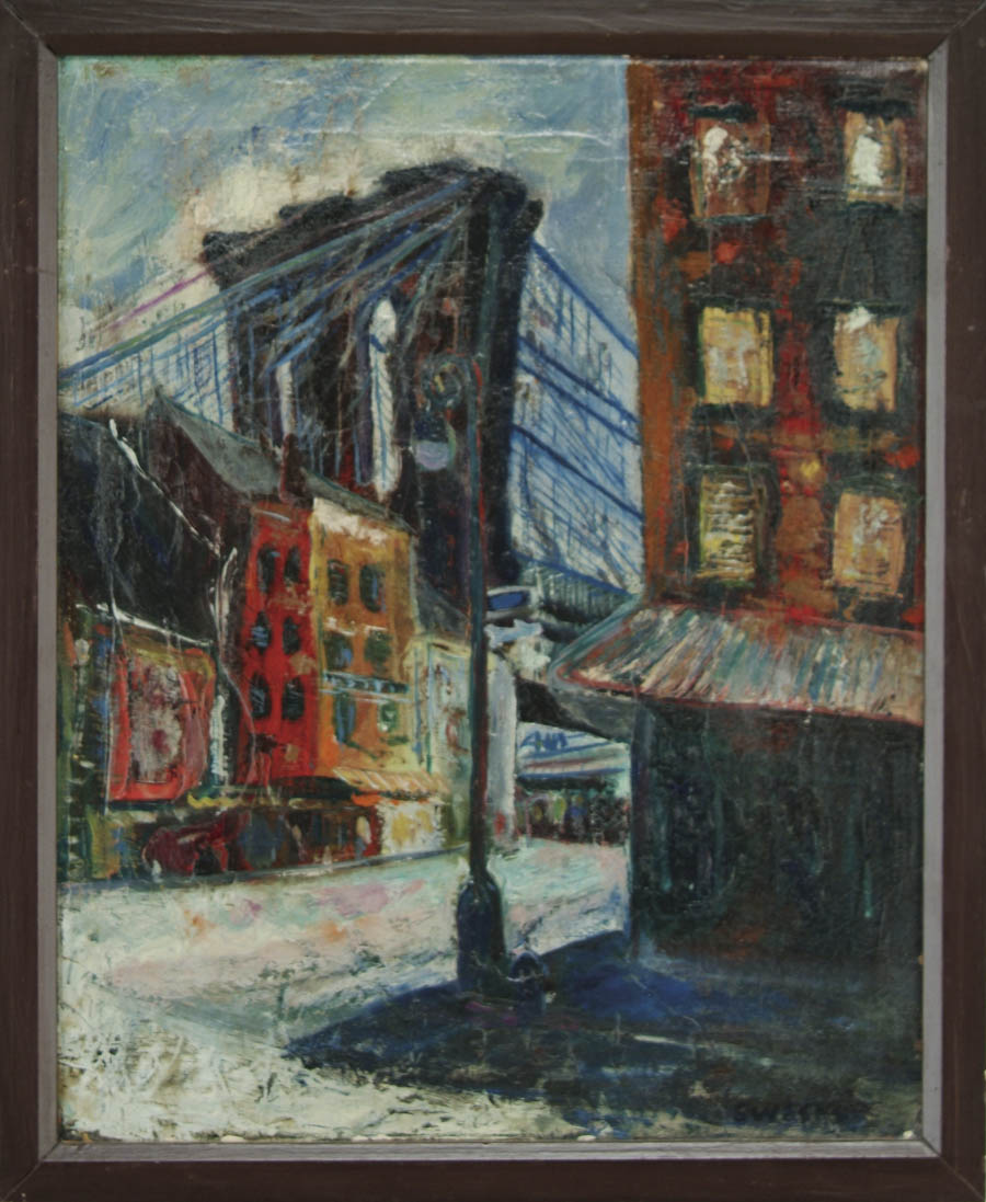 Appraisal: P SWEENY American Mid th Century BROOKLYN BRIDGE Oil on