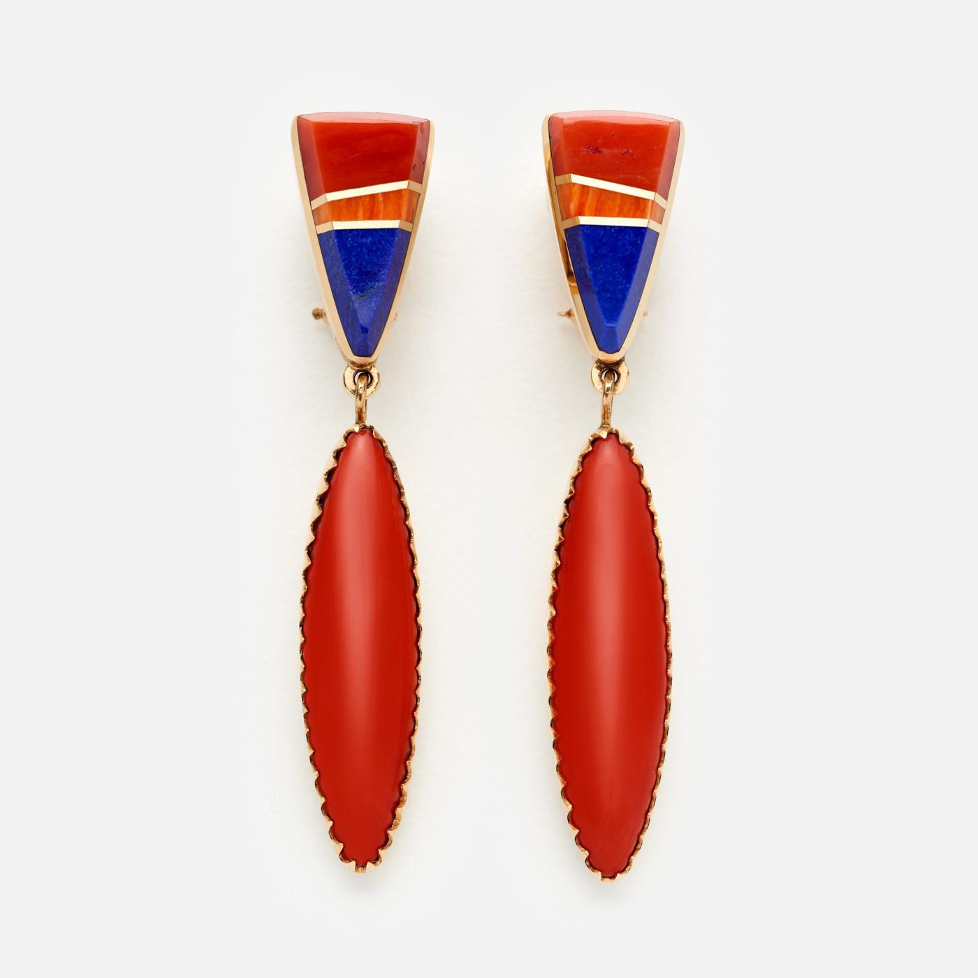 Appraisal: DUANE MAKTIMA HOPI K CORAL SPINY OYSTER LAPIS EARRINGS Duane