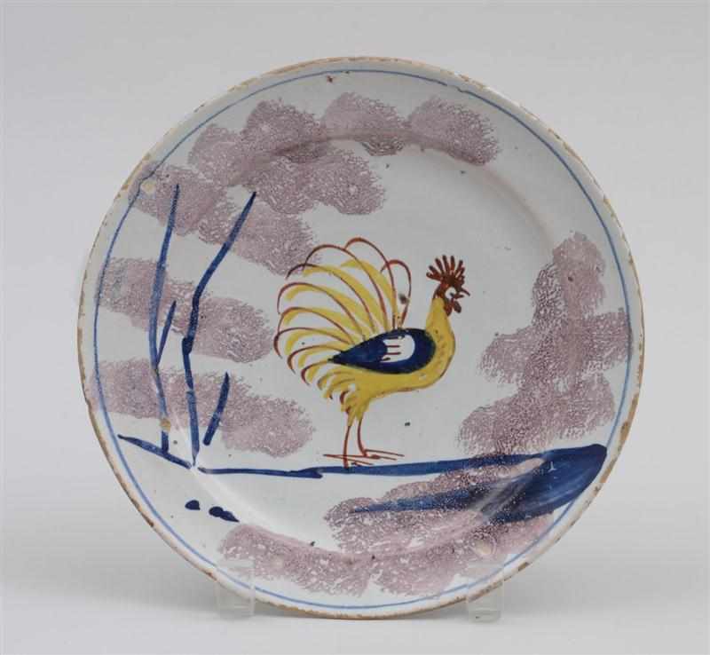 Appraisal: BRISTOL DELFT POLYCHROME ''FARMYARD'' PLATE Circa painted with a yellow