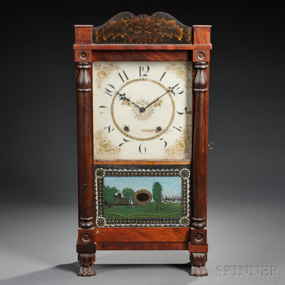 Appraisal: Transitional Shelf Clock by Solomon Stow Southington Connecticut carved pineapple