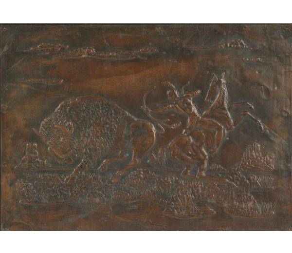 Appraisal: Scene depicting a Native American on horseback hunting a buffalo