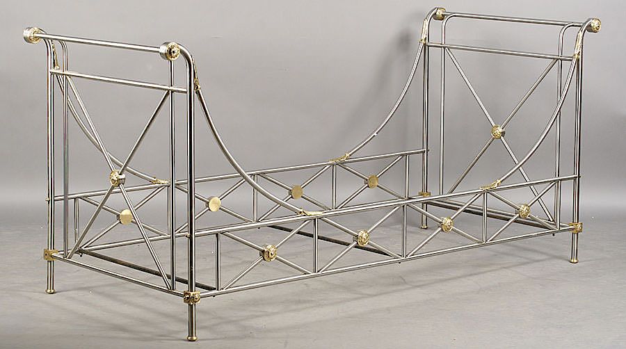 Appraisal: JANSEN STEEL BRONZE DAYBED ROSETTE X-FORM SINGLE A Neoclassical Jansen