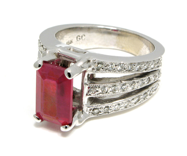 Appraisal: RUBY AND FOURTEEN KARAT WHITE GOLD RING with appraisal The