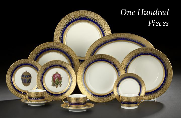 Appraisal: One Hundred-Piece Faberge Ltd Richly Gilded Porcelain Dinner Service for