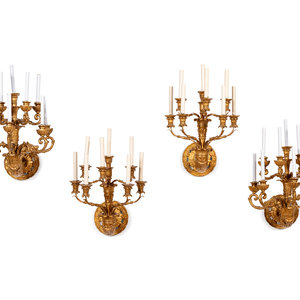 Appraisal: Two Similar Pairs of Neoclassical Style Giltwood Sconces Early th