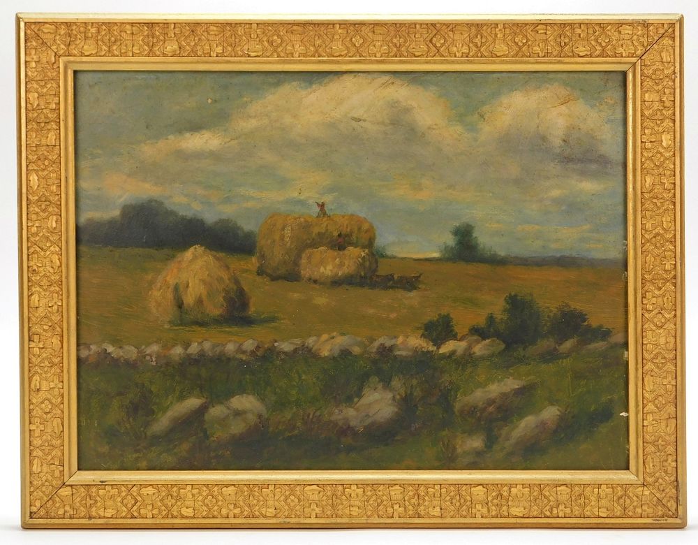 Appraisal: American School Impressionist Haystacks Painting United States Early th Century