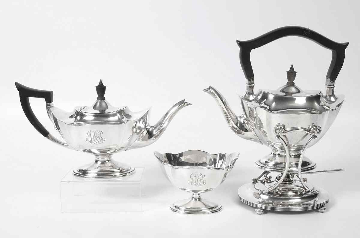 Appraisal: SHREVE CRUMP LOW PIECE STERLING TEA SERVICE To include Hot