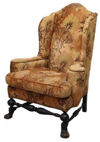 Appraisal: Baroque style wingback armchair Old Hickory Tannery late th c