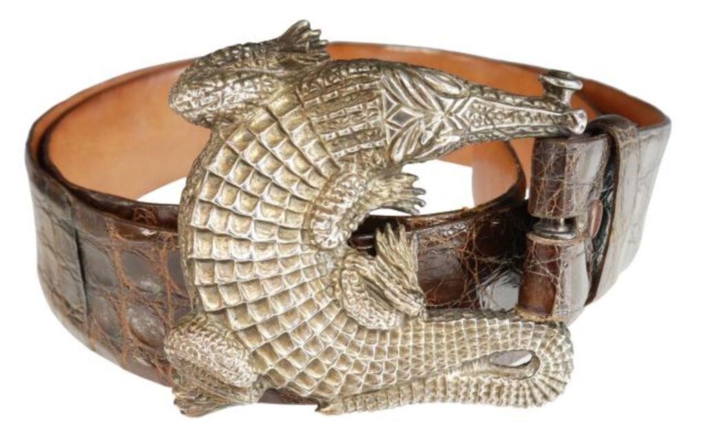 Appraisal: Silver content unknown alligator form belt buckle attributed to Barry