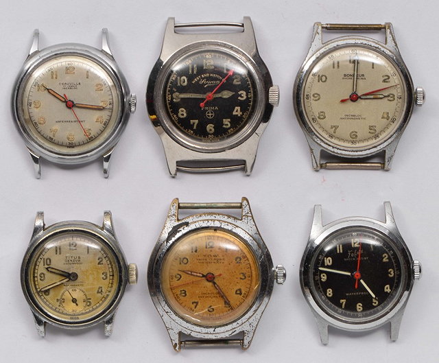 Appraisal: SIX VINTAGE STEEL CASED SMALL MID SIZE WRIST WATCHES including