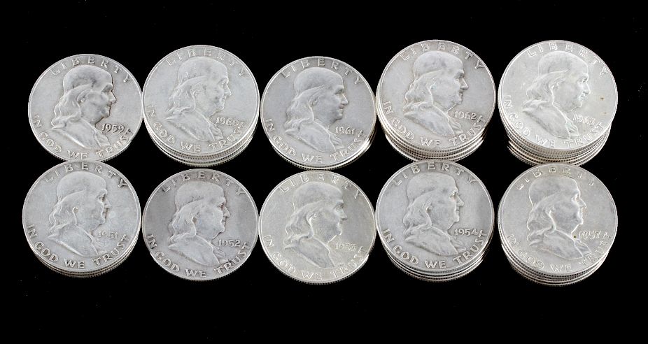 Appraisal: Franklin Silver Half-Dollar Collection x Coins For bidding in this