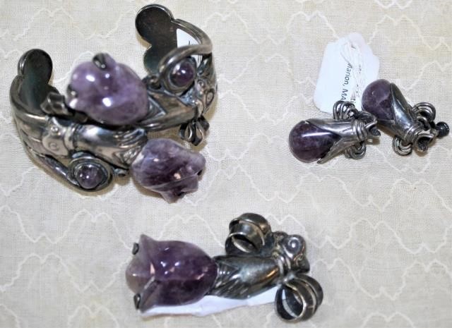 Appraisal: SPRATLING SILVER -PIECE SET HANDS WITH FLORALCARVED AMETHYST FLOWERS INCLUDES