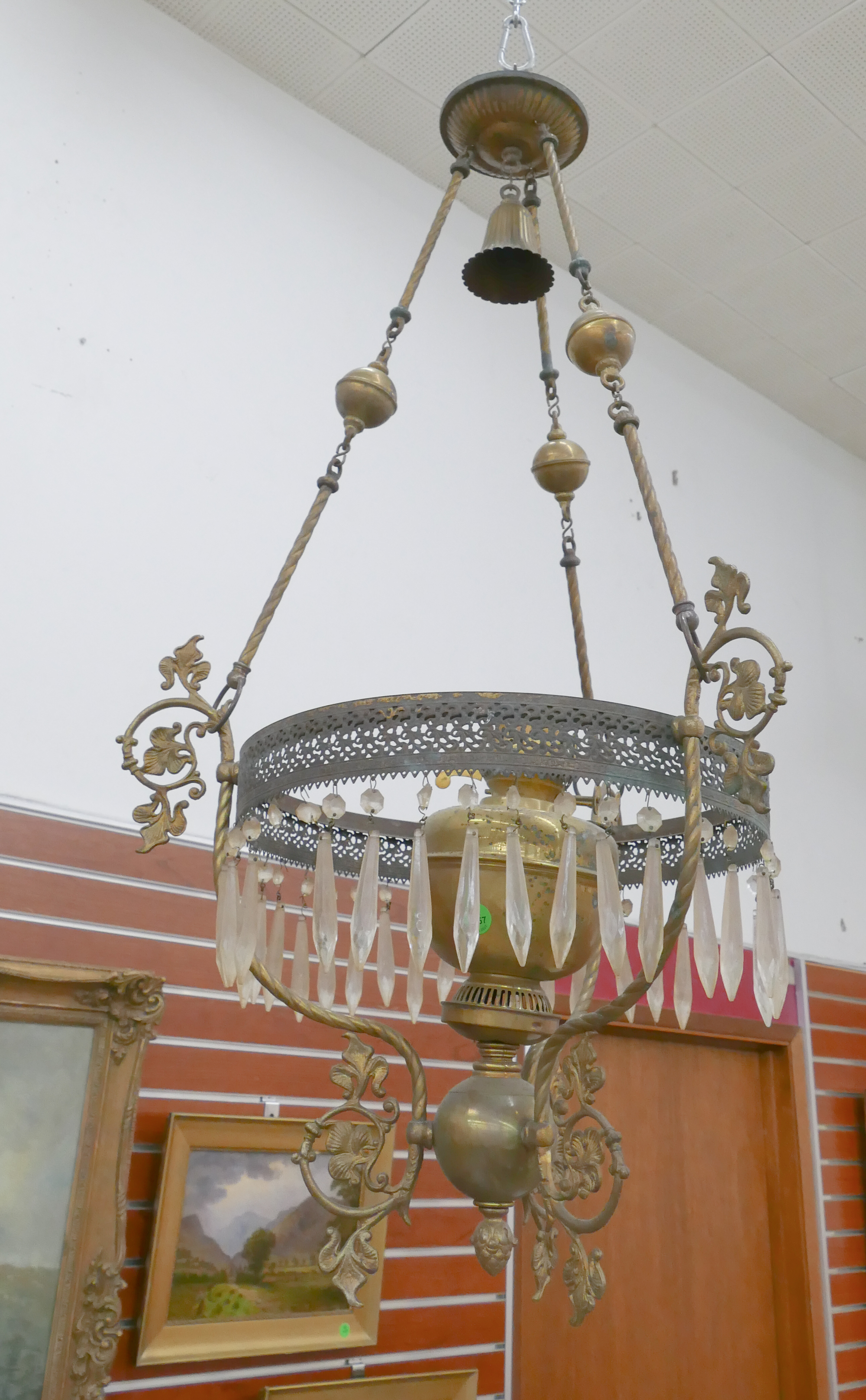 Appraisal: Victorian Brass Hanging Light Fixture- x '' - some missing