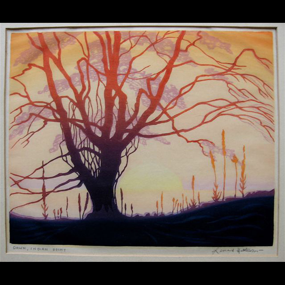 Appraisal: DAWN INDIAN POINT LEONARD HUTCHINSON - CANADIAN COLOUR WOODCUT UNFRAMED