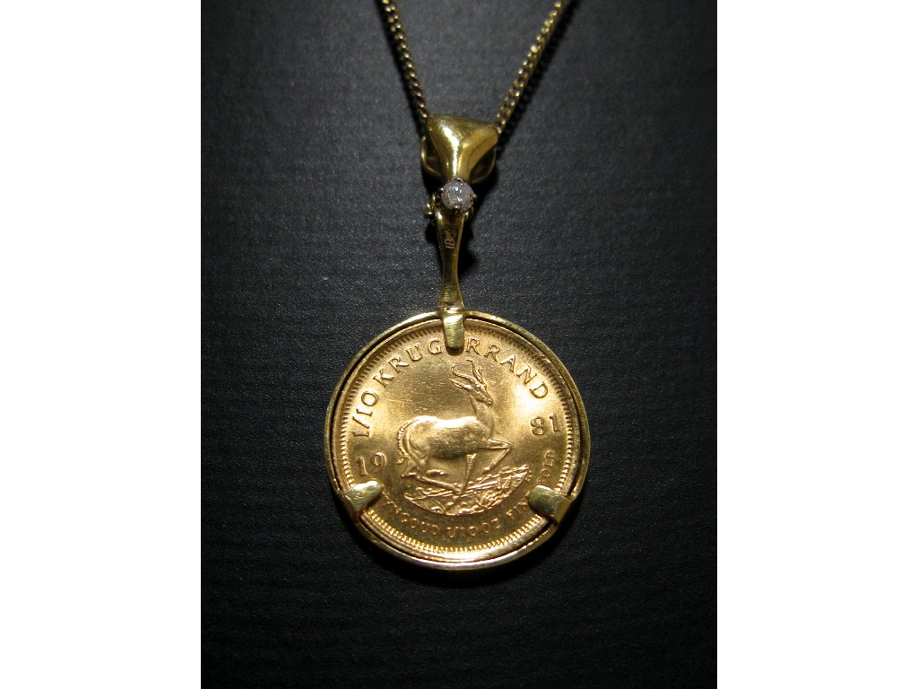 Appraisal: South African Krugerrand gold coin pendant a diamond set gold