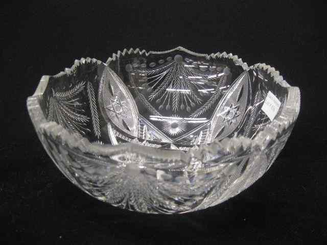 Appraisal: Cut Glass Bowl divided center with star diamond motif feathered