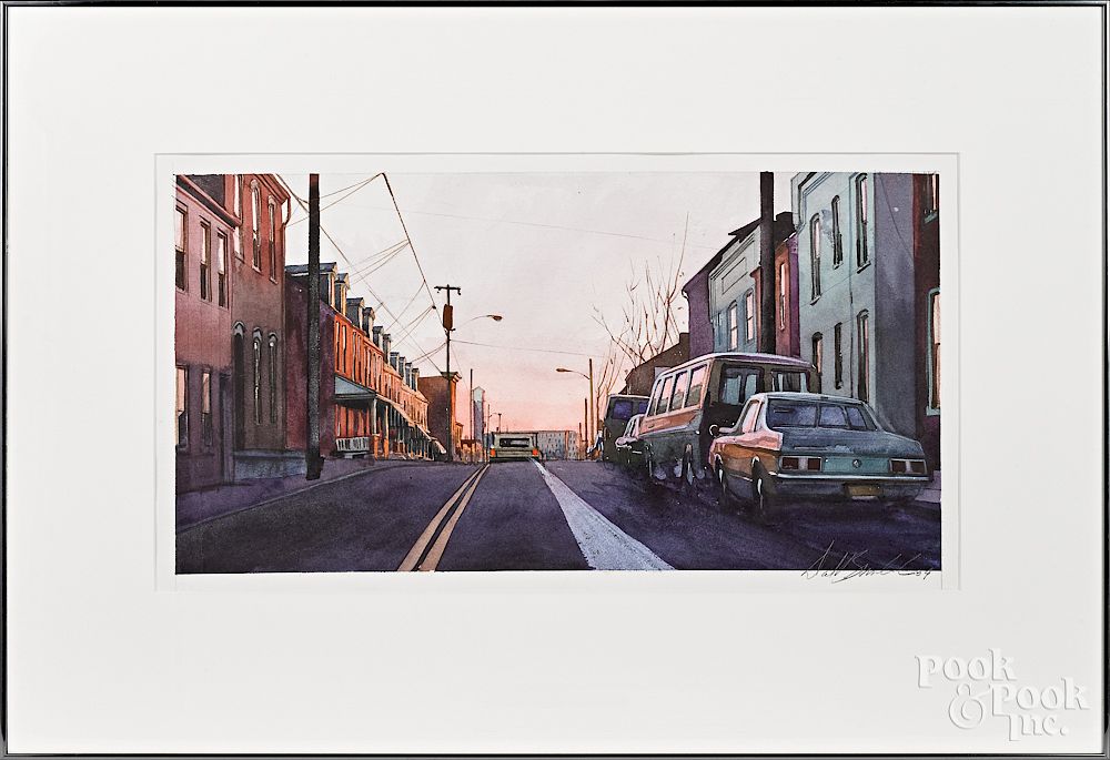 Appraisal: David Brumbach watercolor Lancaster street scene David Brumbach American -