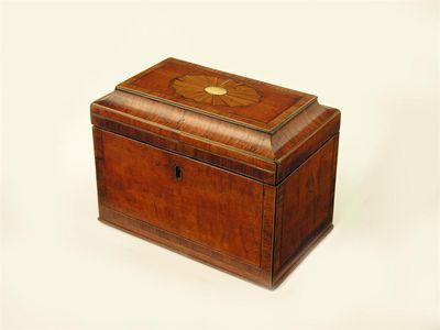 Appraisal: A George III satinwood rectangular tea caddy with tulipwood banding