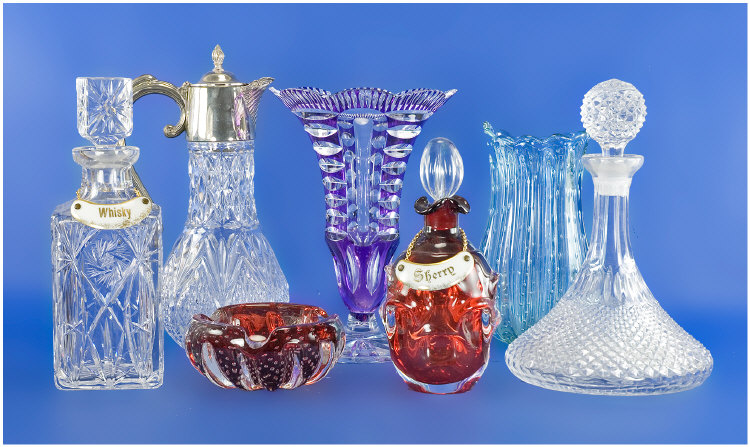 Appraisal: Collection Of Pieces Of Glass Comprising Ships Decanter Ruby Red