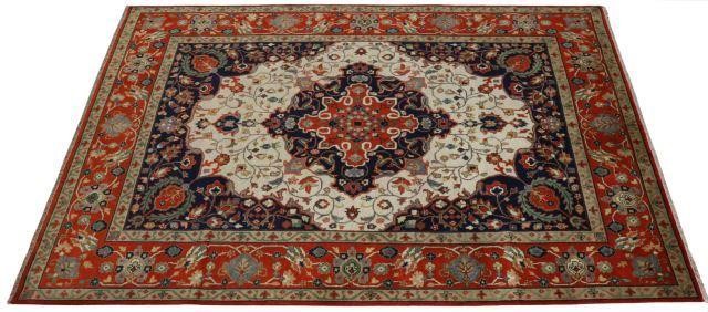 Appraisal: Hand-tied Persian Serapi rug approx ' l 'w