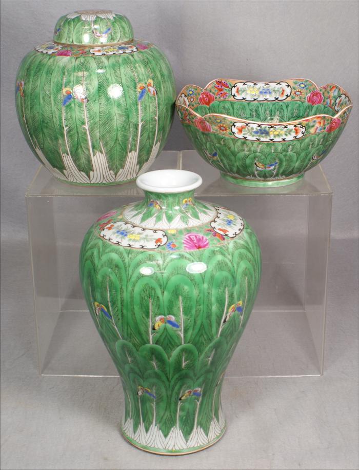 Appraisal: Lot of pieces Chinese Cabbage and Butterfly porcelain Meiping vase