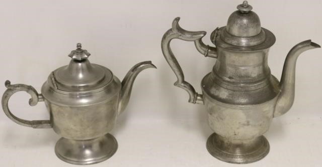 Appraisal: EARLY TH C PEWTER TEA AND COFFEE POTS BYG RICHARDSON