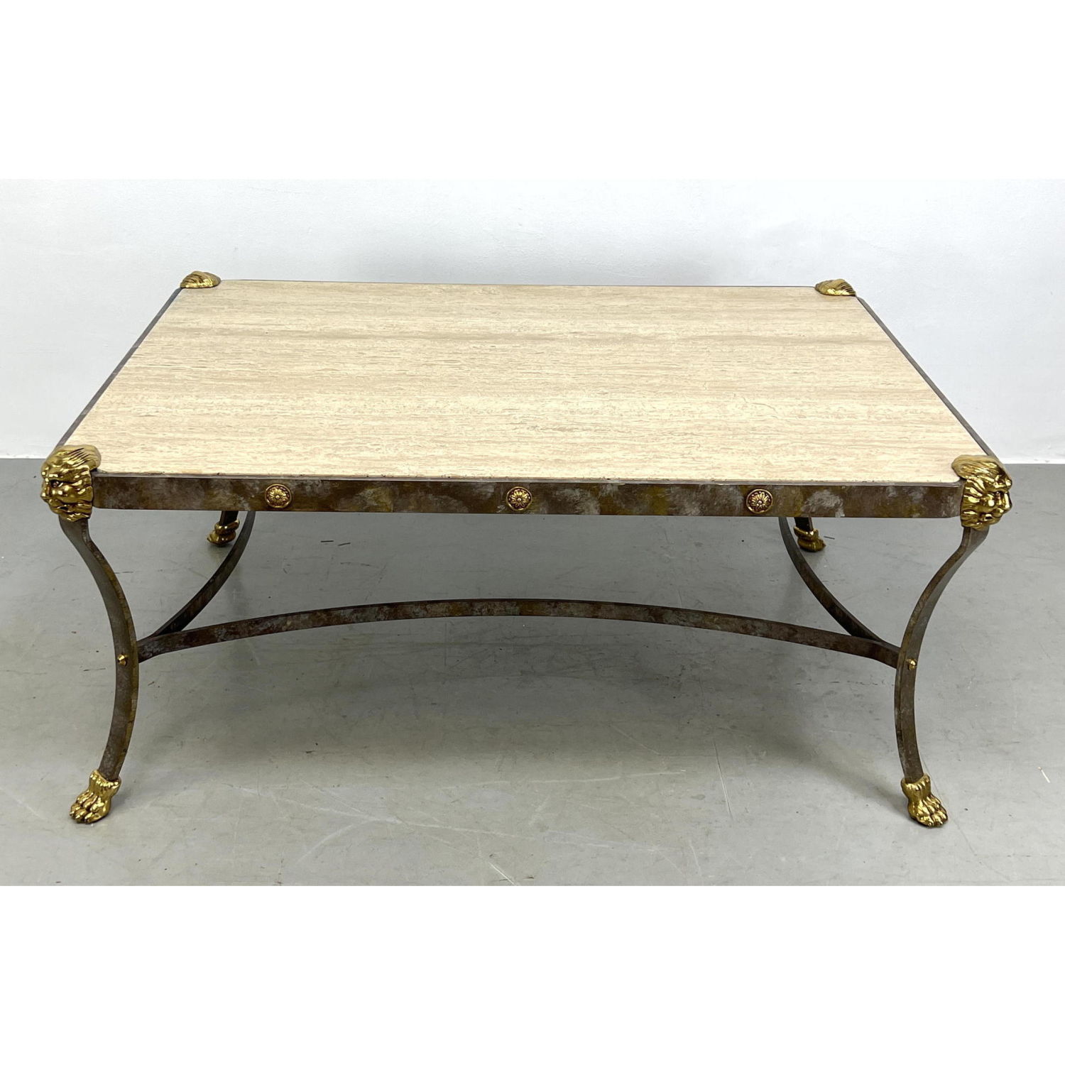 Appraisal: Heavy Decorator Iron and Brass Coffee Table with Think Inset