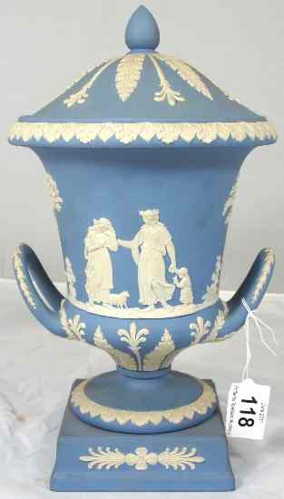 Appraisal: Wedgwood Two Handled Covered Urn and Cover in Blue Jasper