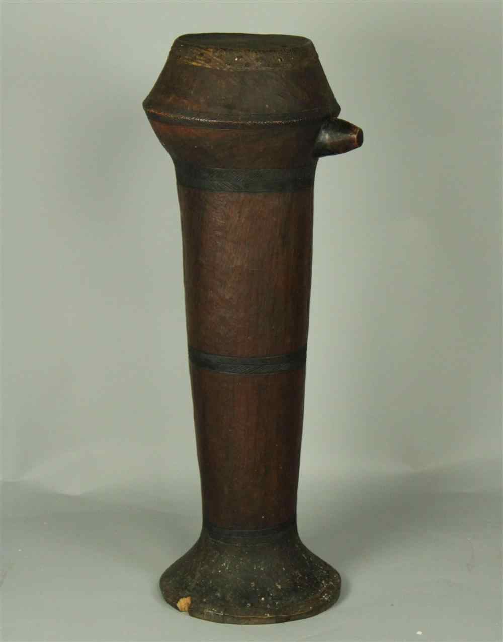 Appraisal: EAST AFRICAN ENGALABI HARDWOOD DRUM WITH LIZARD COVERED HEAD first