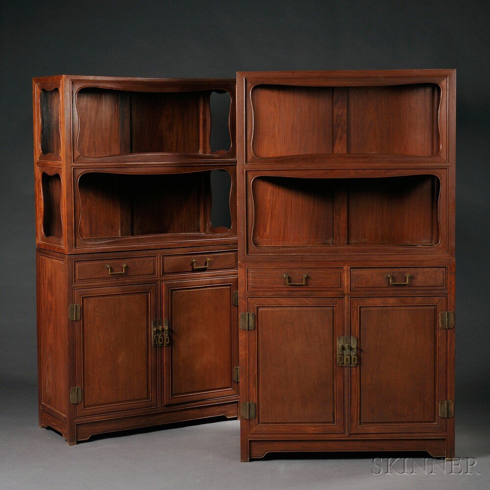 Appraisal: Pair of Display Cabinets China th century hardwood upper sections