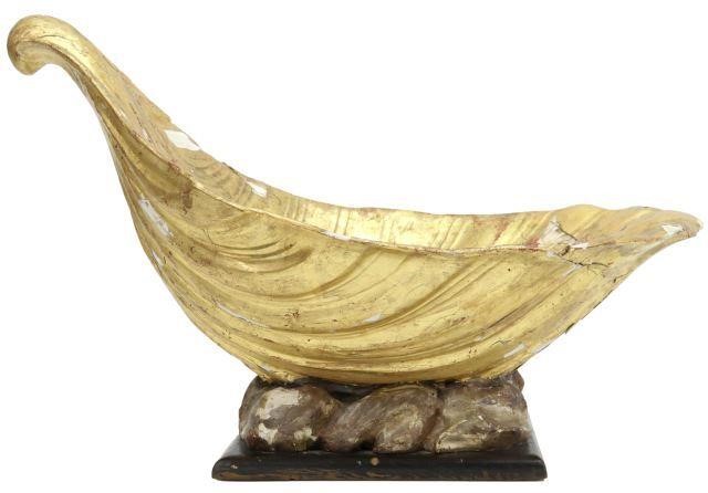 Appraisal: Continental giltwood shell ornament fluted shell on a silver gilt