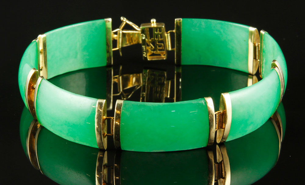 Appraisal: - Chinese K Gold and Jade Bracelet K gold and