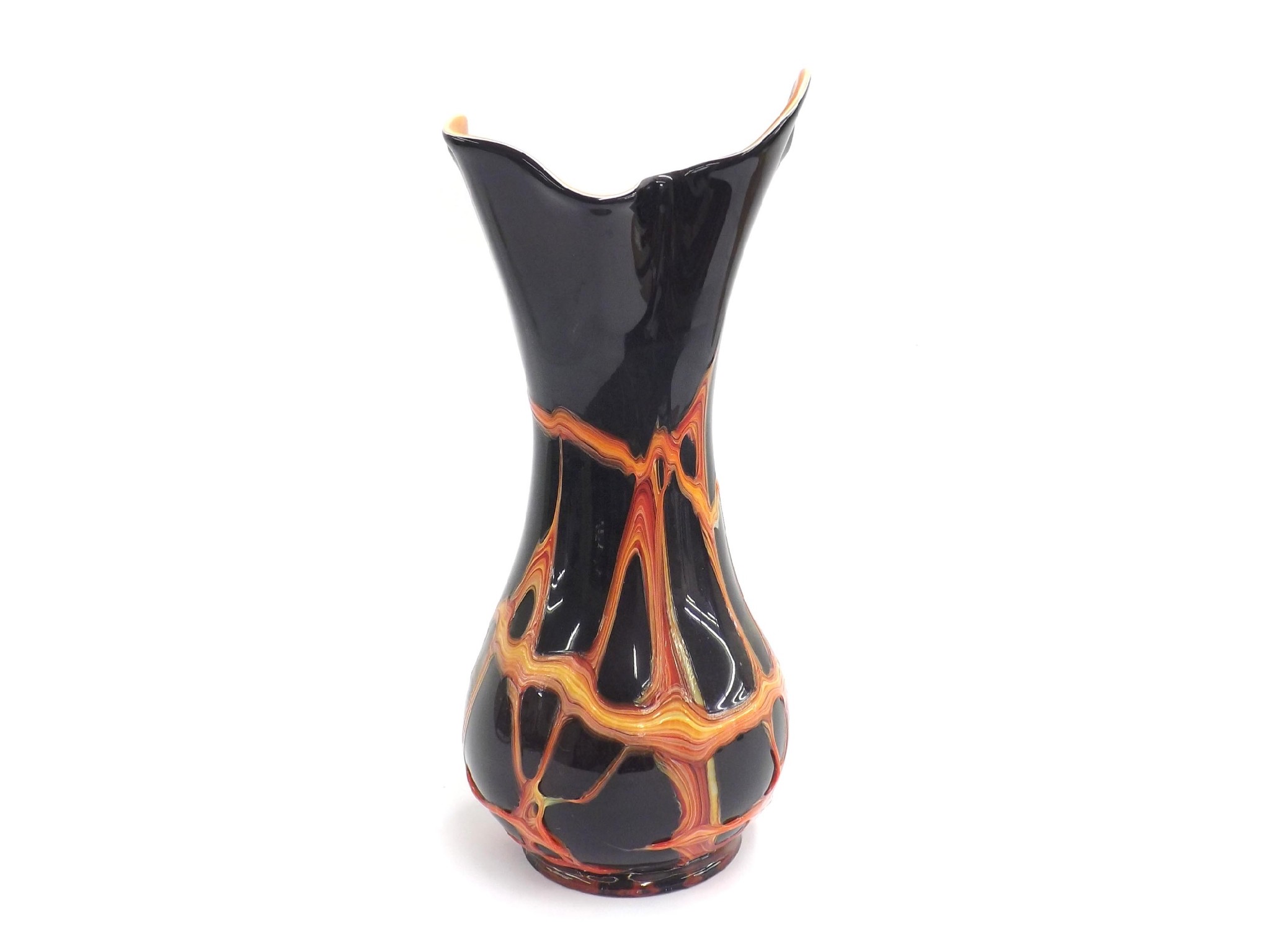 Appraisal: Darius Zarrin decorative overlaid glass vase with frilled rim and