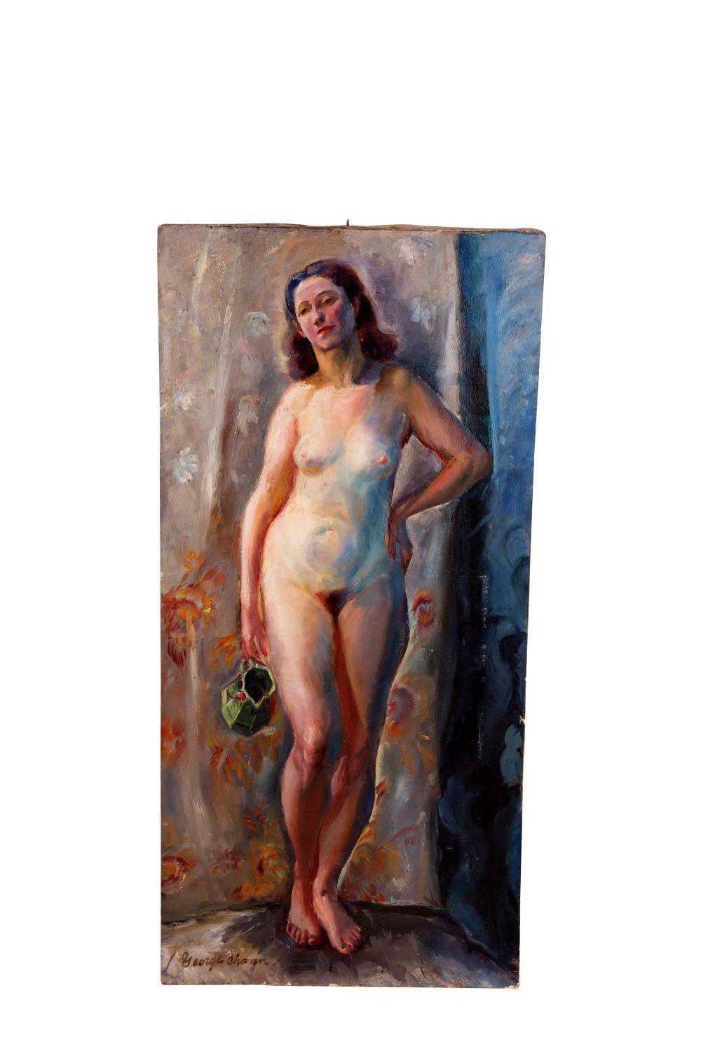 Appraisal: GEORGE CHAN NUDE WOMAN oil on canvas signed lower left