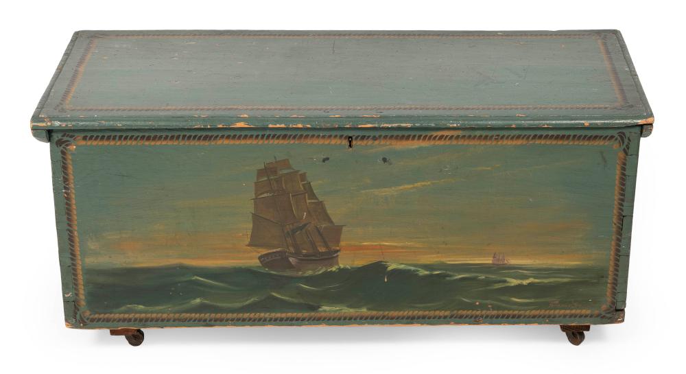 Appraisal: SIX-BOARD SEA CHEST WITH PAINTED DECORATION TH CENTURY HEIGHT WIDTH