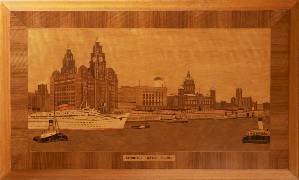 Appraisal: Caronia Liverpool Water Front Marquetry Wood Caronia Liverpool Water Front