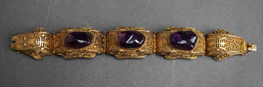 Appraisal: Chinese Silver Gilt and Amethyst Bracelet L in