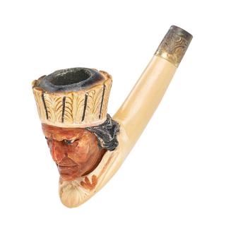 Appraisal: NATIVE AMERICAN BUST MEERSCHAUM PIPE Paint-decorated bowl and shaft with