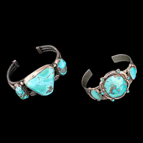 Appraisal: Navajo Silver and Turquoise Bracelets Collected by Virginia Doneghy -