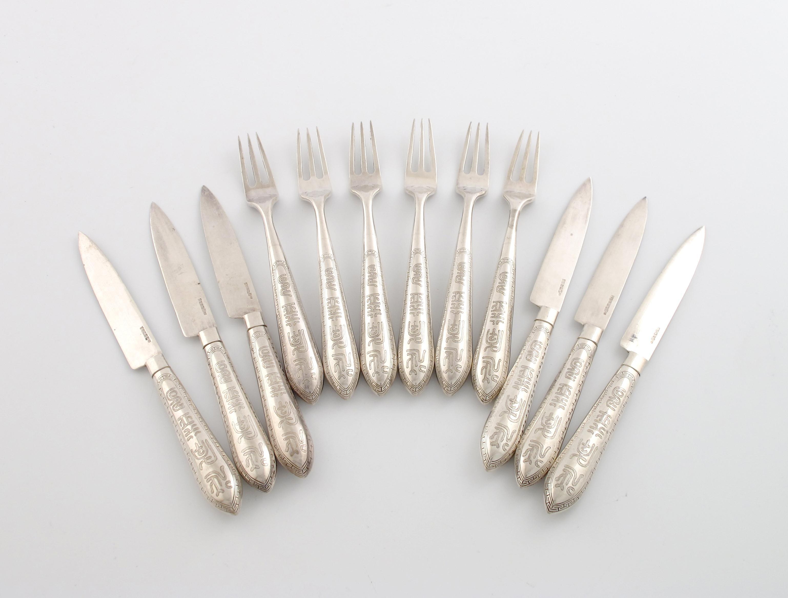 Appraisal: A set of six Chinese silver fruit knives and forks