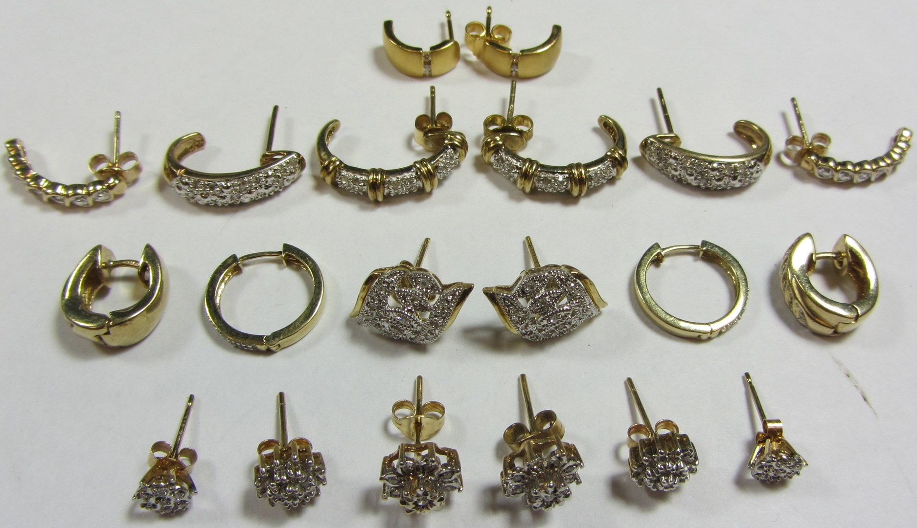 Appraisal: Ten pairs of modern diamond stud and half hoop earrings