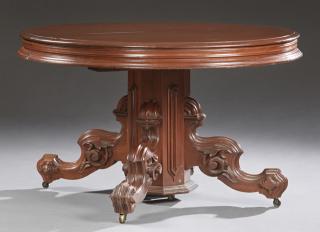 Appraisal: American Victorian Carved Mahogany Dining Table American Victorian Carved Mahogany