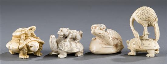 Appraisal: Group of carved ivory bone Kappa turtle netsukes th century