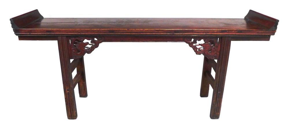 Appraisal: Asian wood altar table carved ornamentation at corners of skirt