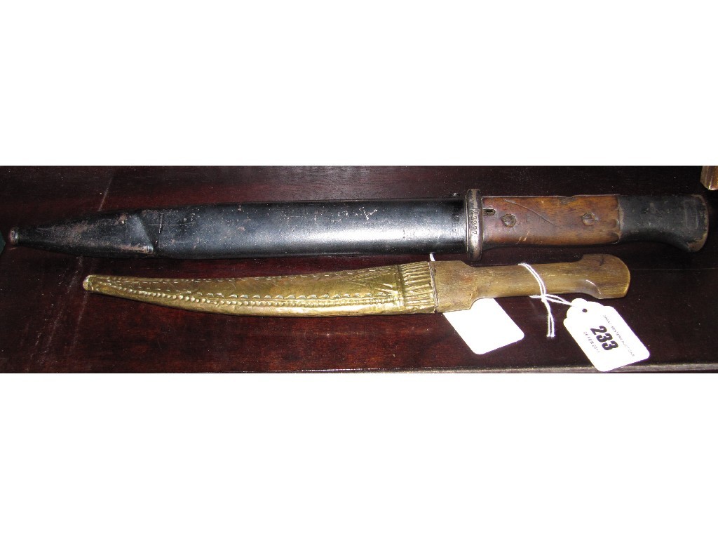 Appraisal: Lot comprising German bayonet and a Turkish bone handles dagger