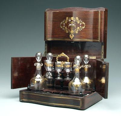 Appraisal: Rosewood case decanters cordials rosewood case with lift-out tray hinged