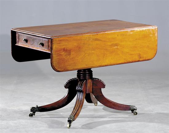 Appraisal: Regency style mahogany drop-leaf table circa rectangular top with molded