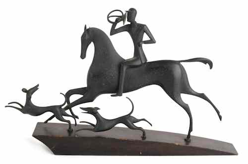 Appraisal: Karl Hagenauer Austrian - bronze hunt figures depicting a hunter