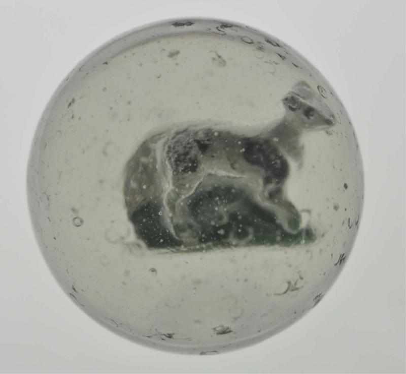 Appraisal: Painted Dog Sulphide Marble Description Standing dog with black facial